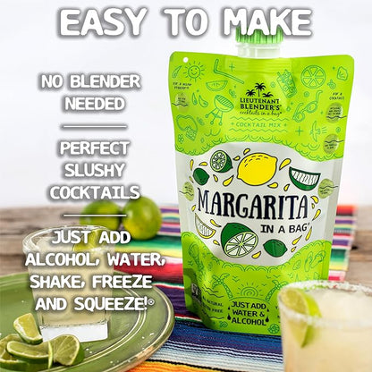 Lt. Blender's Margarita in a Bag - Margarita Mix - Each Bag Makes 1/2 Gallon of Frozen Margaritas – Non-GMO Cocktail Mix - No Blender Needed – Add Liquor, Wine or as a Mocktail (Pack of 5)