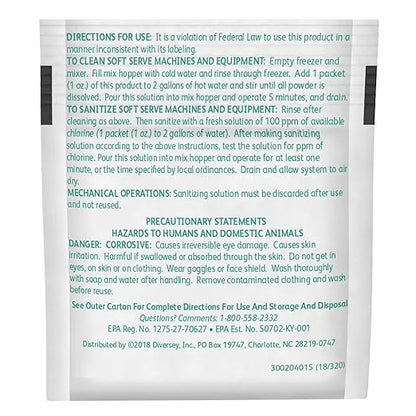 Diversey 90234 Sani-Sure Soft Serve Sanitizer & Cleaner, for Shake, Slush, Yogurt Machines & Food Service Equipment, Powder, 1-Ounce Packet