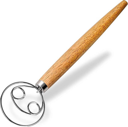 Maxjoy Danish Dough Whisk for Sourdough Bread Baking - Stainless Steel Hook with Wooden Handle