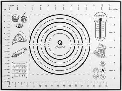 Silicone Pastry Mat with Measurement, Kids Baking Mat for Fondant, Rolling Dough, Pie Crust, Pizza and Cookies, Dough Mat, Counter Mat 12" x 16", Black