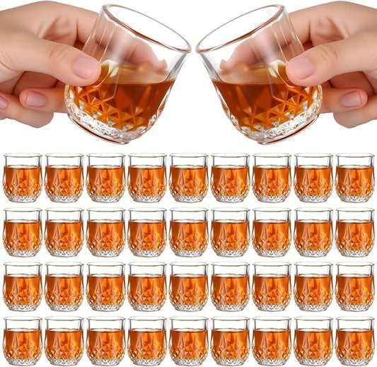 Meanplan 2.7oz Mini Shot Glasses Set Tasting Glasses Heavy Base Clear Shot Cup Cute Cordial Mini Wine Cups for Serving Whiskey, Wine, Juice (36 Pieces)