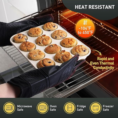2 Pack 12 Cups Silicone Muffin Pan with Metal Reinforced Frame Regular Size Silicone Molds Cupcake Cake Baking Pans Cookie Baking Chocoflan Cupcake Mold Nonstick Muffin Tin Home Baking Supplies