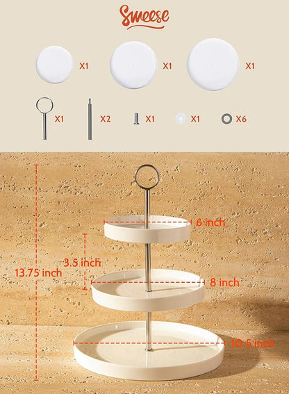 Sweese Porcelain 3-Tier Cupcake Stand - Elegant White Cake Stand for Desserts, Tiered Serving Tray for Parties, Weddings, Birthdays - Durable Stainless Steel Rods