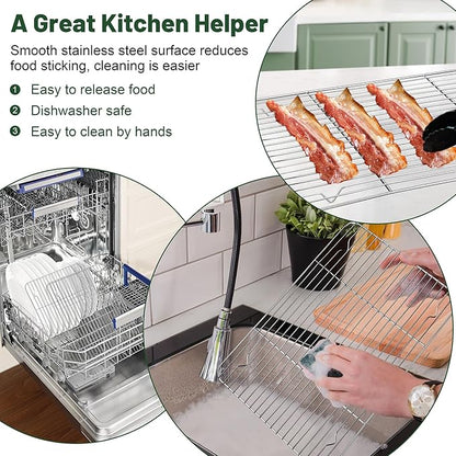 TeamFar Cooling Rack, 15.3” x 11.1” Stainless Steel Wire Baking Rack for Cooking Roasting Grilling, Fit for Oven Pan, Oven & Dishwasher Safe, Non-toxic & Heavy-Duty, 2PCS