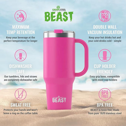 Beast 50 oz Tumbler Stainless Steel Vacuum Insulated Coffee Ice Cup Double Wall Travel Flask (Cupcake Pink)