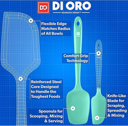 DI ORO Silicone Spatula Set - Rubber Kitchen Spatulas for Baking, Cooking, & Mixing - 600°F Heat-Resistant & BPA Free Silicone Scraper Spatulas for Nonstick Cookware - Dishwasher Safe (5pc, Mint)