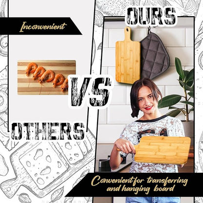 Nuenen 10 Pcs Wood Cutting Board with Handle 15.7 x 7.8 Inch Bamboo Wooden Serving Kitchen Chopping Boards for Pizza, Bread, Cheese, Charcuterie, Fruit, Vegetables(Bamboo)