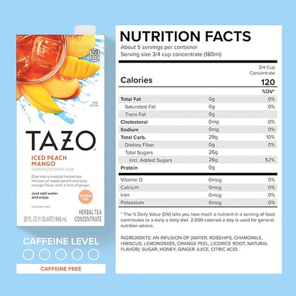 TAZO Tea Concentrate, Organic Skinny Chai Latte, Refreshers Iced Watermelon Cucumber, & Iced Peach Mango 32 Fl Oz (1ea) (Variety Pack)