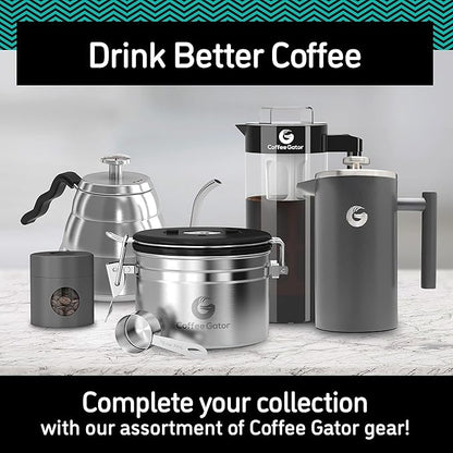 Coffee Gator French Press Coffee Maker 34oz, Double Insulated Stainless Steel Brewer plus Travel Jar Canister, Portable Hot Cold Brew Tea for Coffee Bar Accessories Kitchen Camping, Orange