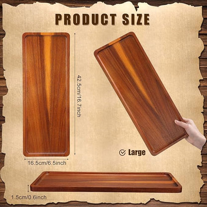 10 Pack Solid Wood Serving Trays 16.7 x 6.4 Inch Acacia Wooden Server Platter Rectangular Charcuterie Boards with Grooved Handle for Home Room Coffee Cheese Appetizer Table Farmhouse Serving Decor