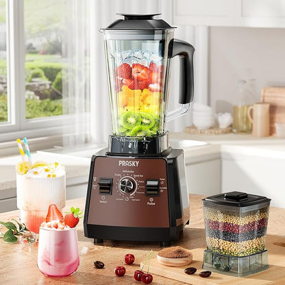 Blenders for Kitchen, Commercial Blender,2400W PRASY Food Processor with 101oz Juice & Grinder Jar, BPA-Free, 25000 RPM Blenders for Smoothies, Ice Crushing, Frozen Fruit (Brown, 2L)