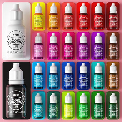 Food Coloring for Baking - Cherrysea 26 Vibrant Cake Coloring Liquid Set for Dessert Decorating, Food Grade Food Dye for Icing,Fondant,Cookies,Easter Egg,Making DIY Supplies Kit- 0.35 Fl. oz/Bottles