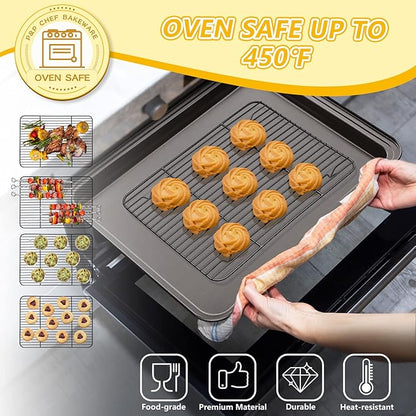 P&P CHEF Cooling Baking Rack Pack of 2, Stainless Steel Cooling Racks for Cooking Baking Roasting Grilling Drying, Dense Wires & Smooth Edge, Easy to clean, Black,11.6" x 9"