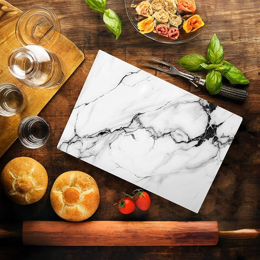 White Black Agate Marble Kitchen Glass Cutting Board Ocean Decorative Gift Marbled Granite Stone Rock Gift For Her Mom Wife (White Black)