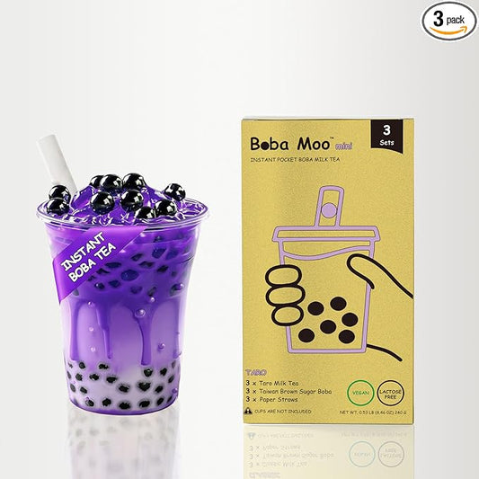 Boba Moo Mini Premium Boba Tea Kit With Taro Milk Tea Flavor - Only 10,000 Kits Yearly, Small Batch Bubble Tea Kit With Exceptional Taste & Chewiness, Vegan, Lactose-Free, 3 Servings