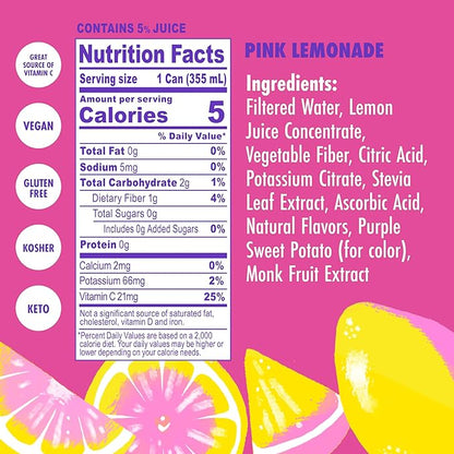 Swoon Pink Lemonade - Low Carb, Paleo-Friendly, Gluten-Free Keto Drink - Sugar Free Strawberry Lemonade Made with 100% Lemon Juice Concentrate & Sweetened by Monk Fruit, 12 Fl oz (Pack of 12)