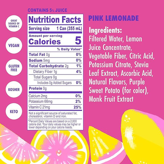 Swoon Pink Lemonade - Low Carb, Paleo-Friendly, Gluten-Free Keto Drink - Sugar Free Strawberry Lemonade Made with 100% Lemon Juice Concentrate & Sweetened by Monk Fruit, 12 Fl oz (Pack of 12)