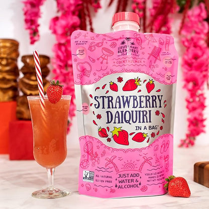 Lt. Blender's Strawberry Daiquiri in a Bag – Strawberry Daiquiri Mix - Each Bag Makes 1/2 Gallon - Non-GMO – No Daiquiri Machine Needed - Make a Cocktail, Wine Slushie or Mocktail - (Pack of 3)