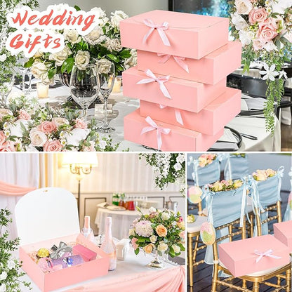 15Pack Gift Boxes with Lids, 10.6x7.8x3.1 Inches Bridesmaid Proposal Box with Ribbon, Pink Gift Boxes for Presents,Kraft Paper Boxes for Wedding Christmas Birthday Baby Shower Party