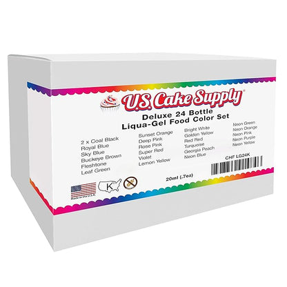 24 Color Cake Food Coloring Liqua-Gel Decorating Baking Primary & Secondary Colors Deluxe Set - U.S. Cake Supply 0.75 fl. oz. (20ml) Bottles - Made in the U.S.A.