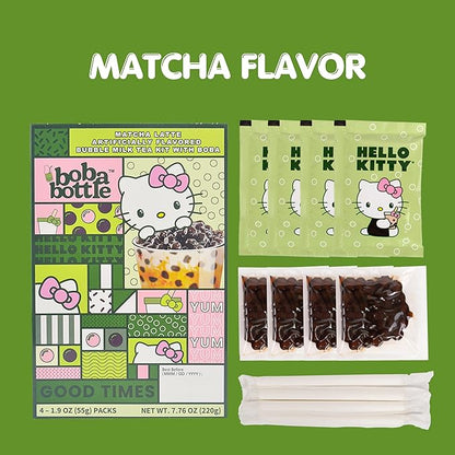 Hello Kitty Instant Boba Milk Tea Variety Kit, Brown Sugar, Taro, Match Flavor, with Taiwan Tapioca Pearls, Paper Straws Included (12 Servings)
