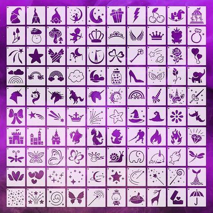 Fainne 100 Pcs Stencils for Painting on Wood Reusable Stencil Crafts Drawing Templates Holiday Wall Paper for DIY Scrapbook Home 2 x 2 Inch (Girls Theme)