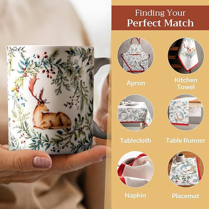 Maison d' Hermine Coffee Mug with Handles Fine Bone China Mugs Pack of One Tea Cups for Hot Beverages Cappuccino Latte Home Restaurant Office Perfect for Gift (Holly Time - Cerf, 15 Ounce)