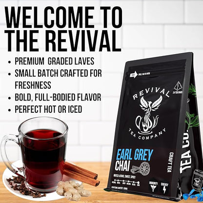 Revival Tea Company Earl Grey Chai Tea - Black Tea Blend with Fresh Spiced Chai and Bergamot Flavor - Loose Leaf 8 Ounces