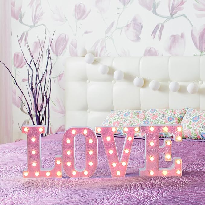 Foaky Pink Light up Letters，Pink Party Decorations,Girls Room Decor,Glitter Light Up Letters,Alphabet Letter Sign for Night Light Birthday Party Girls Gifts, Home Bar Decoration（F）