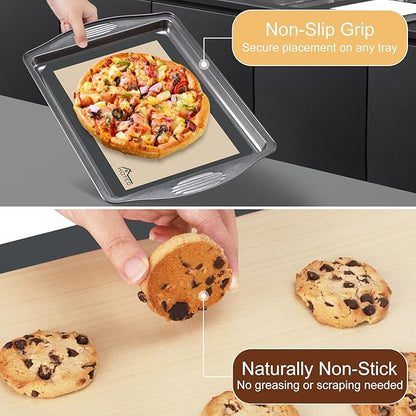 HOTEC Silicone Baking Mats 3 Pack – Non-Stick Reusable Silicone Baking Sheets for Oven – Cookie & Macaron Mats – 2 Half Sheet + 1 Quarter Sheet – BPA-Free, Dishwasher Safe
