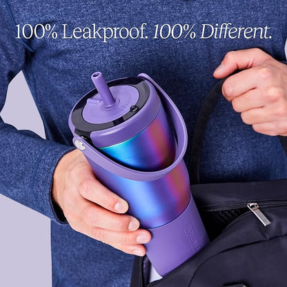 BrüMate Resa 35oz 100% Leakproof Travel Tumbler w/Handle & Straw | Flexible SoftSip Straw | Silicone Sleeve for Durability | Stainless Steel | Cup Holder & Travel Friendly Water Bottle (Blue Agave)