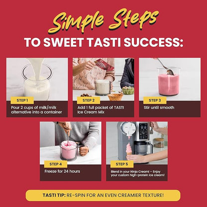 TASTI High-Protein Ice Cream Mix - Strawberry Flavor Low Sugar Ice Cream Powder - Made for Ninja Creami, Soft Serve Mix with 25g Protein, <1g Sugar, 4g Net Carbs