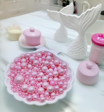 Edible Pink Sugar Pearls Sprinkles Candy Mix Size Pearls Cake Decorations Cupcake Toppers Cookie Decorating Perfect for Wedding Party Valentine Halloween Christmas Supplies 4.58OZ