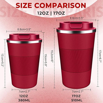 Insulated Coffee Tumbler 12 oz, Stainless Steel Coffee Mug with Lids, Travel Coffee Mug Leak Proof, Double Wall Vacuum Insulated Reusable Coffee Cup, Keep Drinks Hot and Cold (Red, 12 Ounces)