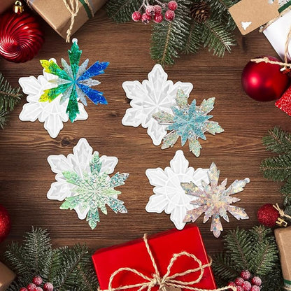 4Pcs Christmas Snowflake Silicone Mold Resin Ornament Molds for Epoxy Resin, DIY Xmas Pendant Home Decoration