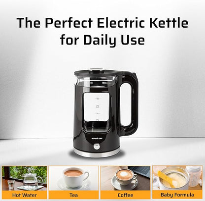 Epsilon 1.7L Glass Electric Kettle – Hot Water Tea Kettle with LED Light, Stainless Steel & Borosilicate Glass, Auto Shut-Off, BPA-Free Electric Teapot, 1500W Fast Boil, Cool Touch