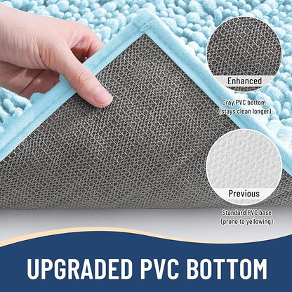 Arotive Luxury Chenille Bathroom Rug Mat, Extra Soft Thick Absorbent Shaggy Bath Rugs, Non-Slip Machine Wash Dry, Plush Bath Mats for Bathroom, Shower and Tub, 54x24, Blue