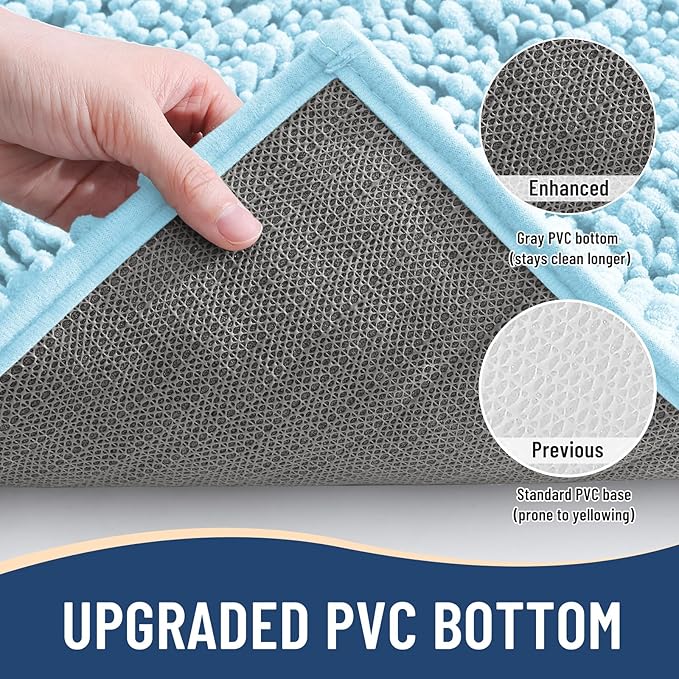 Arotive Luxury Chenille Bathroom Rug Mat, Extra Soft Thick Absorbent Shaggy Bath Rugs, Non-Slip Machine Wash Dry, Plush Bath Mats for Bathroom, Shower and Tub, 34x21, Blue