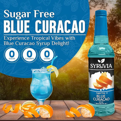 Syruvia Sugar Free Blue Curacao Syrup, Flavored Syrup for Cocktails, Drinks, Lemonades, Iced Teas, and Desserts – 25.4 fl oz, With Pump