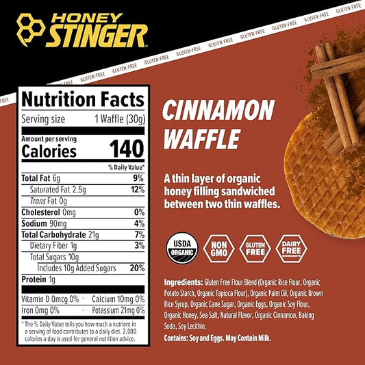 Honey Stinger Organic Gluten Free Cinnamon Waffle, Energy Stroopwafel for Exercise, Endurance and Performance, Sports Nutrition for Home & Gym, Pre and Post Workout, Box of 16 Waffles, 16.96 Ounces