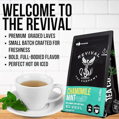 Revival Tea Company Chamomile Mint Tea - Herbal Tea Blend of Chamomile Flowers and Peppermint Leaf - Caffeine Free - Loose Leaf 3 Ounces