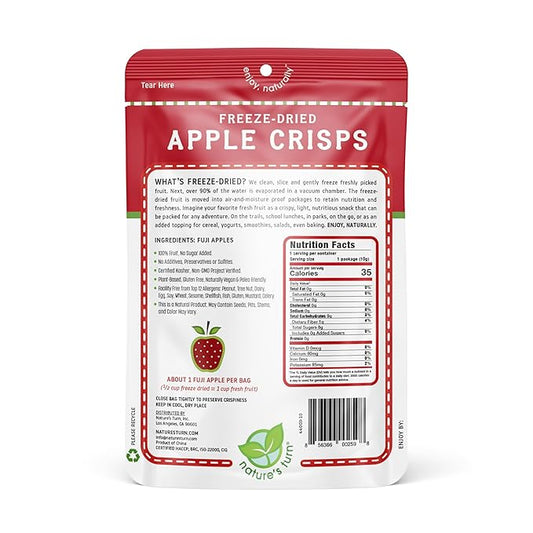 Nature’s Turn Freeze-Dried Apple Crisps – Healthy, Gluten-Free, Crispy & Delicious, Plant-Based Snack, Ideal for Cereal, Smoothies, School Lunches, & On-the-Go, Bags of 24 (0.35 oz Each)