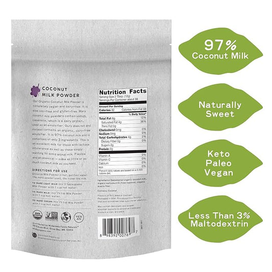 Wildly Organic Coconut Milk Powder 16 Oz, 1 lb Bag - Organic, Dairy-Free, Dry Milk Powder, Unsweetened, Dehydrated, Gluten-Free, Soy-Free, Non-GMO, Kosher, Vegan, 97% Coconut Milk with Zero Fillers | Makes Coconut Milk & Cream by Adding Water, Perfect ...