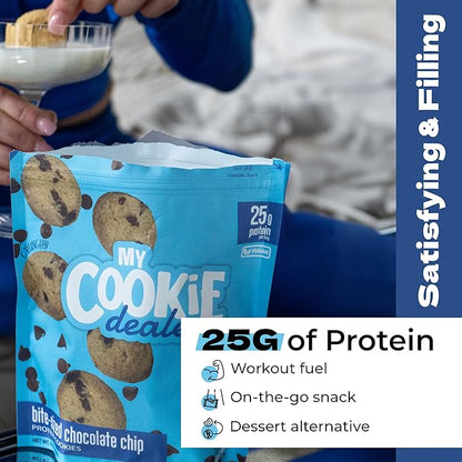 My Cookie Dealer Protein Cookies, Bite-Sized Crunchy Chocolate Chip Cookies (5oz, Pack of 6) - 25g Protein per Bag - Individually Wrapped Workout Snacks for On-The-Go Travel, Vegan