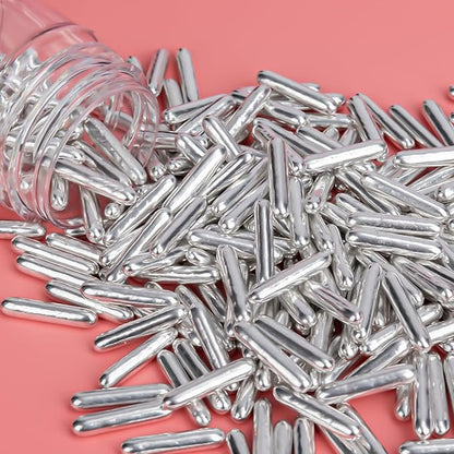 Twisweet Silver Rods Sprinkles, Edible Sugar Sprinkles for Cake Decorating, Candy Rods for Baking Cake Topper Ice Cream Cupcake Cookie Donut Decorations, Wedding Valentines Birthday Party Christmas Easter Supplies (130g/4.58oz)