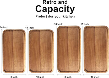 16" x 10" Rectangle Serving Trays Wooden Charcuterie Boards Rectangular Large Serving Platters for Cookie, Snack, Appetizer, Dessert, Party Food Dish Acacia Wood Kitchen Platter Tray Cheese Board