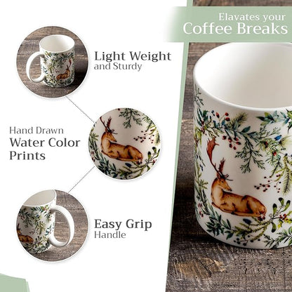 Maison d' Hermine Coffee Mug with Handles Fine Bone China Mugs Pack of Two Tea Cups for Hot Beverages Cappuccino Latte Home Restaurant Office Perfect for Gift (Holly Time, 15 Ounce)
