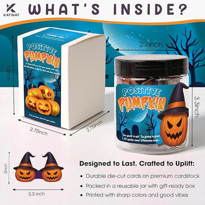 Positive Pumpkin Jar for Women & Teens, Fall Gifts Jar with 60 Uplifting Messages, Cute Pumpkin Basket Stuffer, Fall Decor Gift Idea, Cozy Halloween Basket, Fall Basket Gift