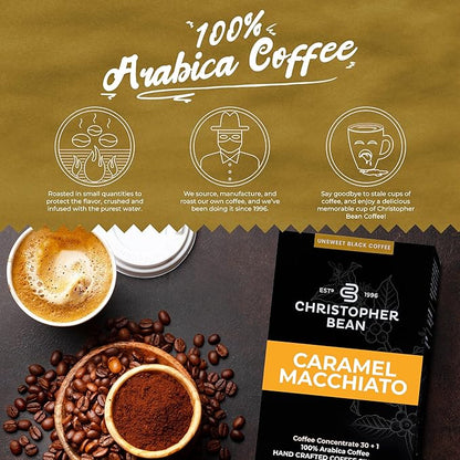 Christopher Bean Coffee - 396 servings, 30 to 1 Blend Bag in Box Liquid Instant Coffee or Cold Brew Coffee Concentrate - Hot or Iced Coffee - Caramel Macchiato
