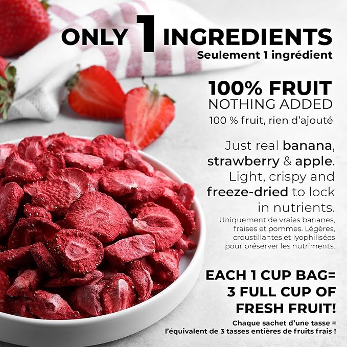 Zest Delites Freeze Dried Fruit Bulk Pack (9.54 Oz), Freeze Dried Strawberries, Bananas, Apple Chips, Healthy Dehydrated Fruit Crisps Variety Pack, No Sugar Added, No Additives, 0.53 Oz x 18 Packs
